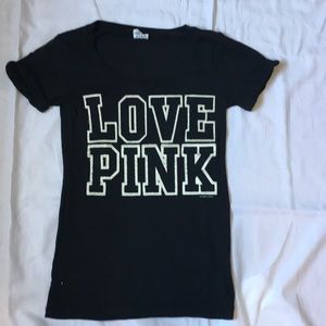 Pink Victoria’s Secret black T shirt